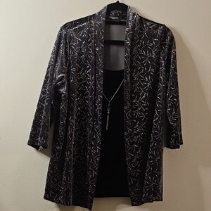 Notations Black and Silver Leaf Design Cardigan